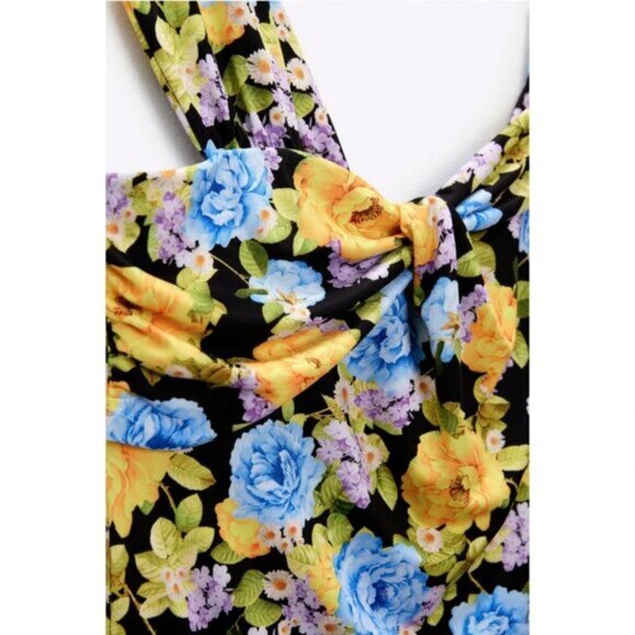 NWOT Zara multicolour floral print asymmetrical wide strap pleated bodysuit, S - Picture 8 of 12